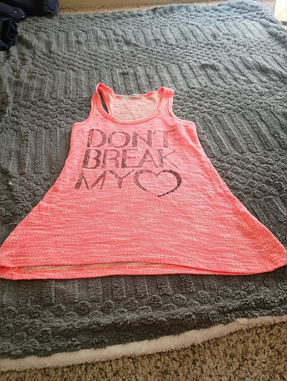 Neon Pink Graphic Racerback Tank - "Don't Break My Heart"